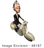 #48197 Royalty-Free (Rf) Illustration Of A 3d White Collar Businessman Mascot Riding A Scooter - Version 4