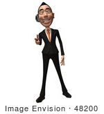 #48200 Royalty-Free (Rf) Illustration Of A 3d White Collar Businessman Mascot Wearing A Headset And Pointing His Fingers Like A Gun - Version 2