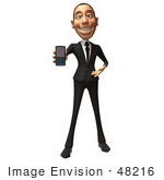 #48216 Royalty-Free (Rf) Illustration Of A 3d White Collar Businessman Mascot Holding A Cell Phone - Version 1