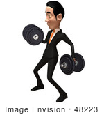 #48223 Royalty-Free (Rf) Illustration Of A 3d White Collar Businessman Mascot Weight Lifting Dumbbells - Version 2