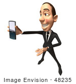 #48235 Royalty-Free (Rf) Illustration Of A 3d White Collar Businessman Mascot Holding A Cell Phone - Version 8