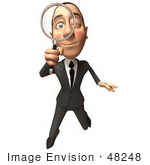 #48248 Royalty-Free (Rf) Illustration Of A 3d White Collar Businessman Mascot Using A Magnifying Glass - Version 3