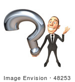 #48253 Royalty-Free (Rf) Illustration Of A 3d White Collar Businessman Mascot Holding A Question Mark - Version 2
