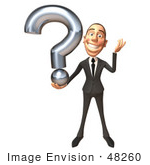 #48260 Royalty-Free (Rf) Illustration Of A 3d White Collar Businessman Mascot Holding A Question Mark - Version 3