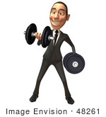 #48261 Royalty-Free (Rf) Illustration Of A 3d White Collar Businessman Mascot Lifting Weights - Version 1