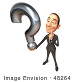 #48264 Royalty-Free (Rf) Illustration Of A 3d White Collar Businessman Mascot Holding A Question Mark - Version 1