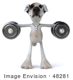 #48281 Royalty-Free (Rf) Illustration Of A 3d Jack Russell Terrier Dog Mascot Weghtlifting With Dumbbells - Version 2