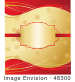 #48300 Clip Art Illustration Of A Shiny Golden Text Box Over A Golden Snowflake And Red Wave Background