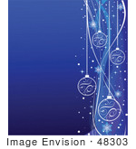 #48303 Clip Art Illustration Of A Blue Xmas Background With An Edge Of Ornaments And Sparkles