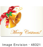 #48321 Clip Art Illustration Of A Merry Xmas Greeting With Gold Bells