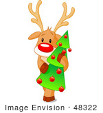 #48322 Clip Art Illustration Of Rudolph Carrying A Xmas Tree