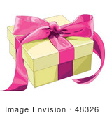 #48326 Clip Art Illustration Of A Yellow Wrapped Gift Box Sealed With A Pink Ribbon