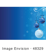 #48329 Clip Art Illustration Of Sparkly Blue Xmas Balls And Snowflakes On Blue