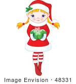 #48331 Clip Art Illustration Of A Cute Blond Xmas Girl Holding A Snowflake In Her Hand
