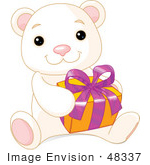 #48337 Clip Art Illustration Of A Thoughtful Baby Polar Bear Holding A Present
