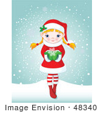 #48340 Clip Art Illustration Of A Cute Blond Xmas Girl Holding A Snowflake And Standing Outside