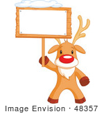 #48357 Clip Art Illustration Of A Cute Rudolph Holding A Blank Sign Board With Snow On Top by pushkin