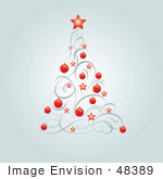 #48389 Clip Art Illustration Of A Xmas Tree Of Red Stars, Red Baubles And Swirls by pushkin
