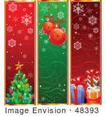 #48393 Clip Art Illustration Of A Digital Collage Of Vertical Tree, Bauble And Present Xmas Banners by pushkin
