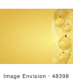 #48398 Clip Art Illustration Of A Border Of Golden Xmas Bulbs And Sparkly Waves On Gold