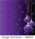 #48403 Clip Art Illustration Of A Purple Snowflake Background With Shiny Xmas Baubles by pushkin