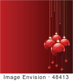 #48413 Clip Art Illustration Of A Border Of Large And Small Xmas Bulbs On Golden Chains Over Red