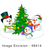 #48414 Clip Art Illustration Of A Snowman Family Decorating Their Xmas Tree