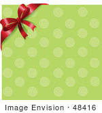 #48416 Clip Art Illustration Of A Retro Green Circle Background With A Red Corner Ribbon And Xmas Bow