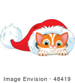 #48419 Clip Art Illustration Of A Cute Orange Kitten Peeking Out Of A Santa Hat