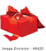 #48420 Clip Art Illustration Of A Red Gift Box Sealed With A Red Xmas Ribbon