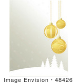 #48426 Clip Art Illustration Of A Winter Xmas Background With Golden Ornaments Over Evergreens