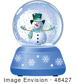 #48427 Clip Art Illustration Of A Blue Xmas Snow Globe With A Snowman