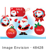 #48428 Clip Art Illustration Of A Digital Collage Of Santa With Xmas Retail Stickers And Sale Icons