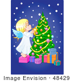 #48429 Clip Art Illustration Of A Cute Angle Putting A Star On A Xmas Tree by pushkin