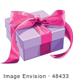 #48433 Clip Art Illustration Of A Purple Present Box Sealed With A Pink Ribbon