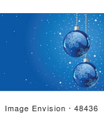 #48436 Clip Art Illustration Of A Sparkling Blue Xmas Background With Two Ornaments