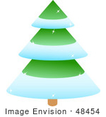 #48454 Clip Art Illustration Of A Sparkly Tiered Green Xmas Tree With Snow Flocked Trim