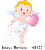 #48455 Clip Art Illustration Of A Cute Blond Boy Angel With Pink Hearts