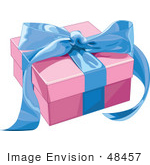 #48457 Clip Art Illustration Of A Pink Present Box Sealed With A Blue Ribbon