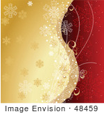 #48459 Clip Art Illustration Of A Divided Gold And Red Xmas Background With Vine Tendrils And Snowflakes by pushkin
