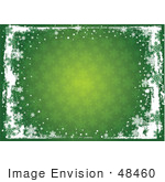#48460 Clip Art Illustration Of A Green Snowflake Xmas Background With A White Grunge Border by pushkin