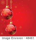 #48461 Clip Art Illustration Of A Red Snowflake Background With Reflective Red And Gold Xmas Ornaments