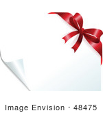 #48475 Clip Art Illustration Of A Page Turning On A White Xmas Background With A Red Bow by pushkin