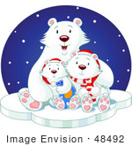 #48492 Clip Art Illustration Of A Cuddling Polar Bear Family On A Snowy Winter Night