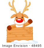 #48495 Clip Art Illustration Of A Cute Rudolph Behind A Blank Wood Sign by pushkin