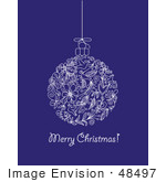 #48497 Clip Art Illustration Of A Floral And Bird Bauble Suspended Over Merry Xmas Text On Blue