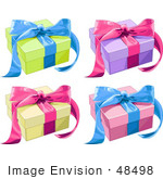 #48498 Clip Art Illustration Of A Digital Collage Of Colorful Present Boxes Sealed With Pink And Blue Ribbons