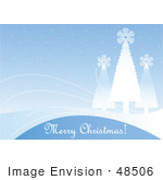 #48506 Clip Art Illustration Of A Light Blue Merry Xmas Greeting Background With Snowflake Trees by pushkin