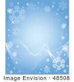 #48508 Clip Art Illustration Of A Blue Xmas Background With Snowflakes And Faint Waves by pushkin