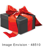 #48510 Clip Art Illustration Of A Black Present Box Sealed With A Red Ribbon